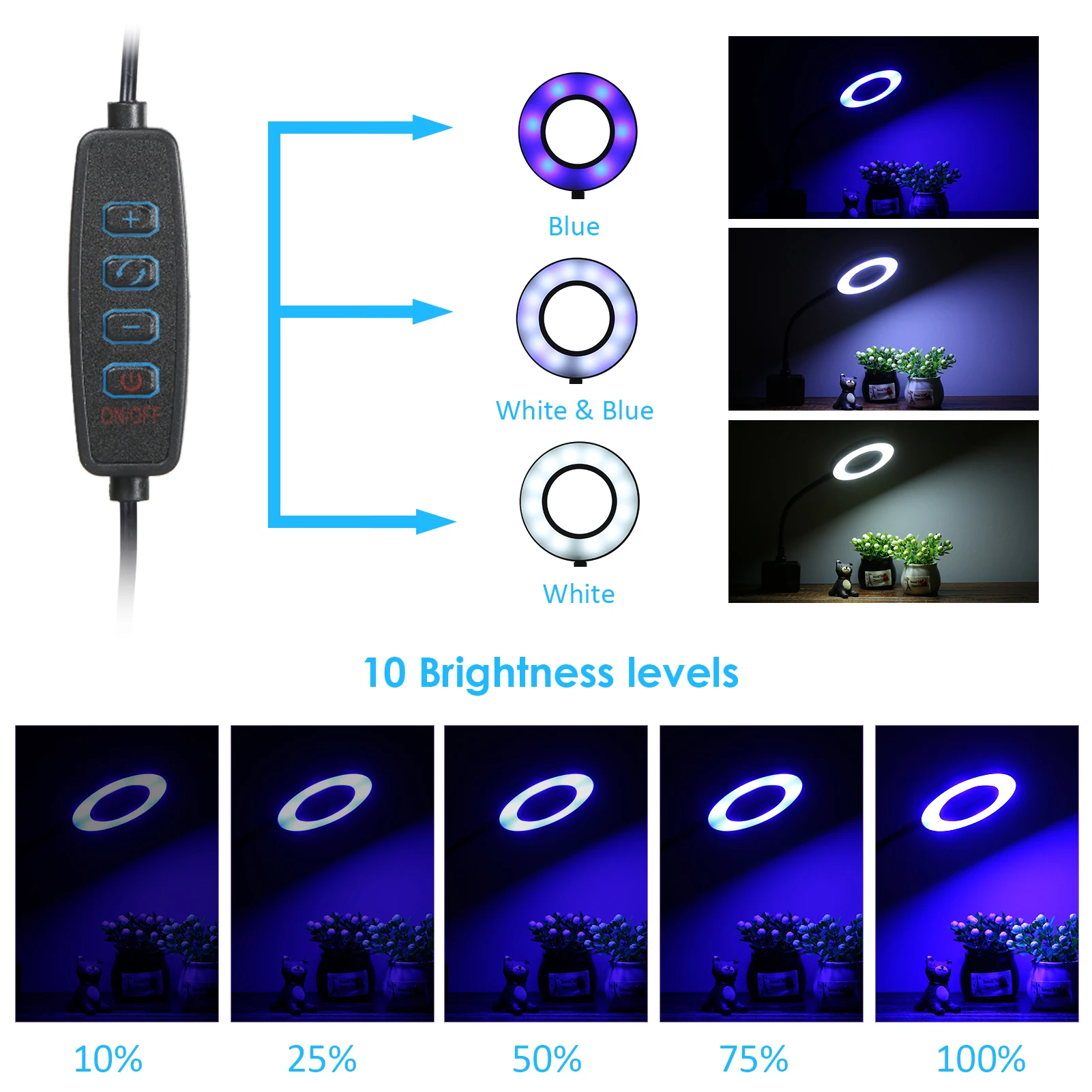 D C 5V 7W 18 LED Aquarium Light Fish Jar Clamp Clip View Lamp USB Dimmable Flexible Bendable Portable Aquarium Light 3Colors