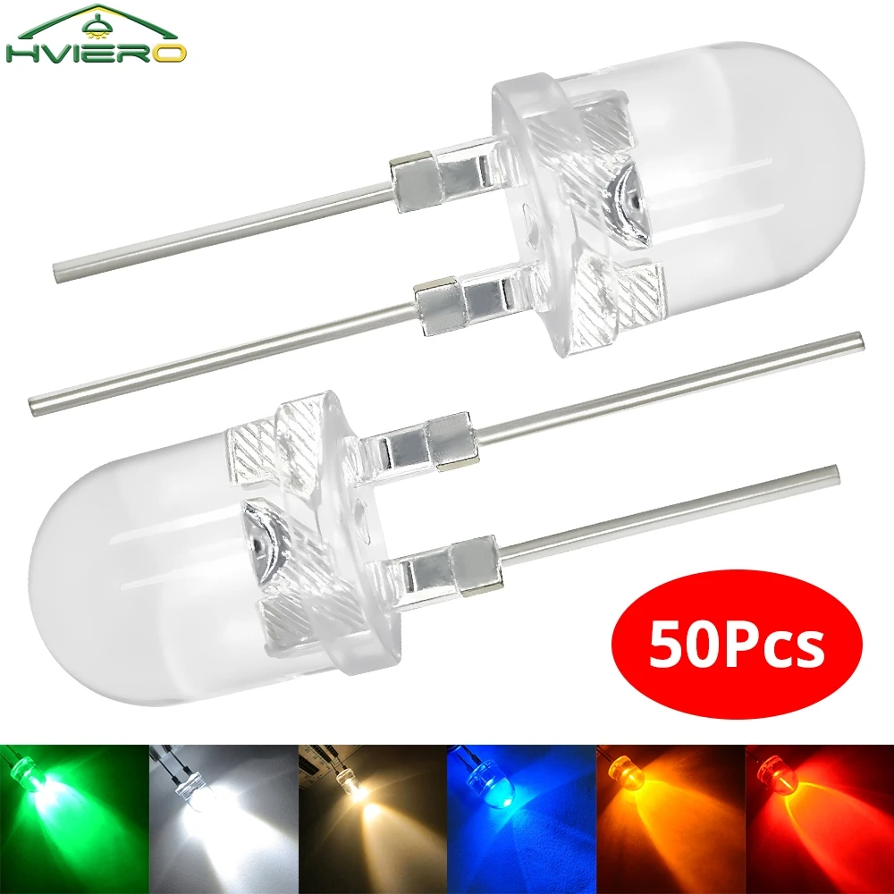 

50Pcs 10mm White Red Green Blue Yellow Diode Led Round 0.5W Power Light 3.2~3.6V LED Lamp Bead Light-emitting Diodes 30KMCD Bulb