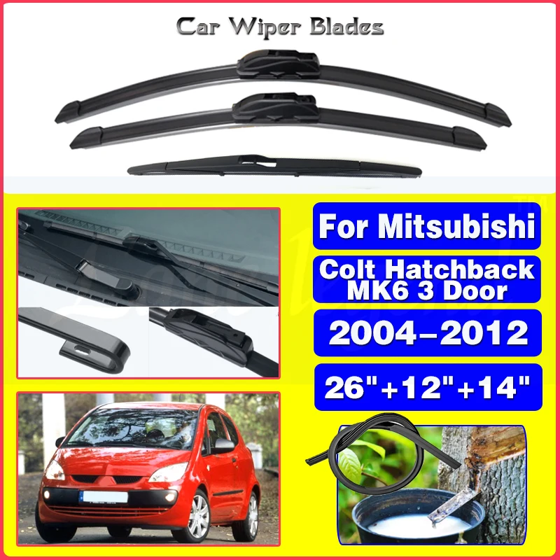 

For Mitsubishi Colt Hatchback MK6 3 Door 2004 - 2012 Front Rear Wiper Blades Windshield Windscreen Window Accessories 26"12"14"