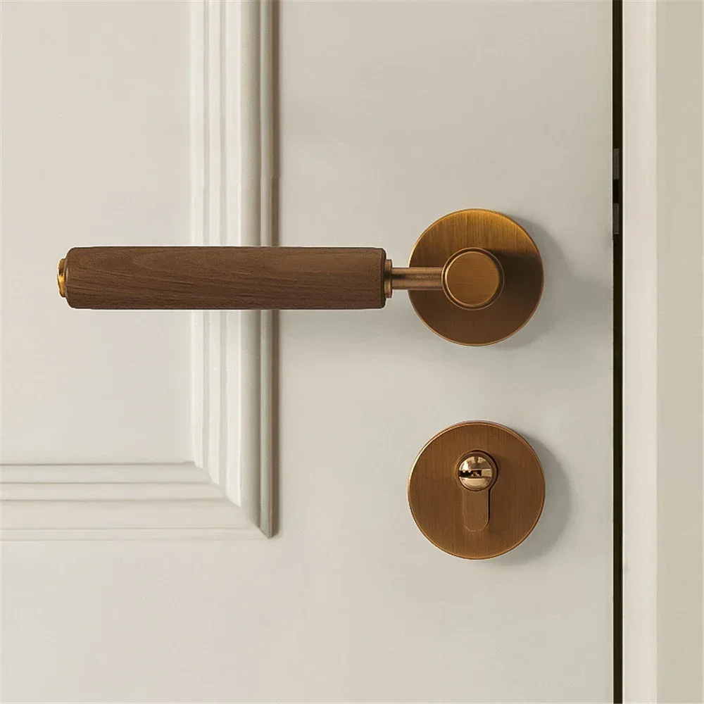 Kunci Pintu Walnut Pegangan Log Kunci Pintu Kamar Tidur Dalam Ruangan Diam Penghisap Magnetik Kayu Solid Kunci Pintu Butir Cina Baru