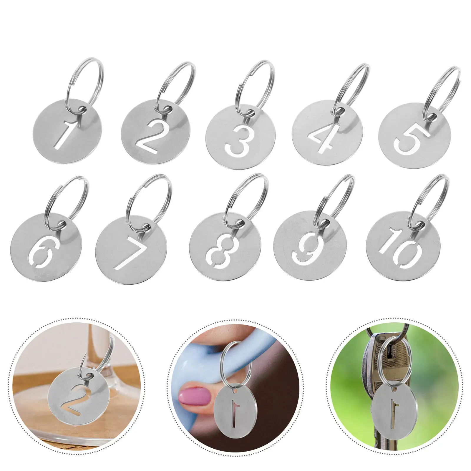 10Pcs Stainless Steel Number Tags Round Engraved Metal Key Tags with Rings for Keychain Organization Dorm Keys Restaurant Order