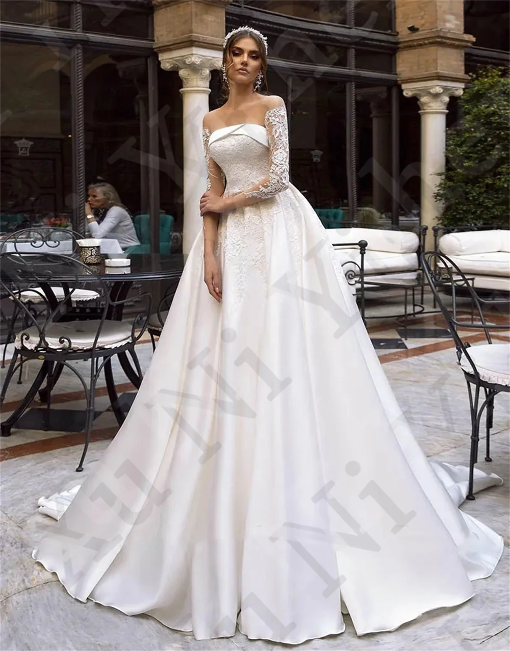 Modest Wedding Dresses 2024 Sheer O-Neck 3D Floral Long Sleeves Lace Appliques A-Line Satin Bridal Gowns New Vestidos De Noiva