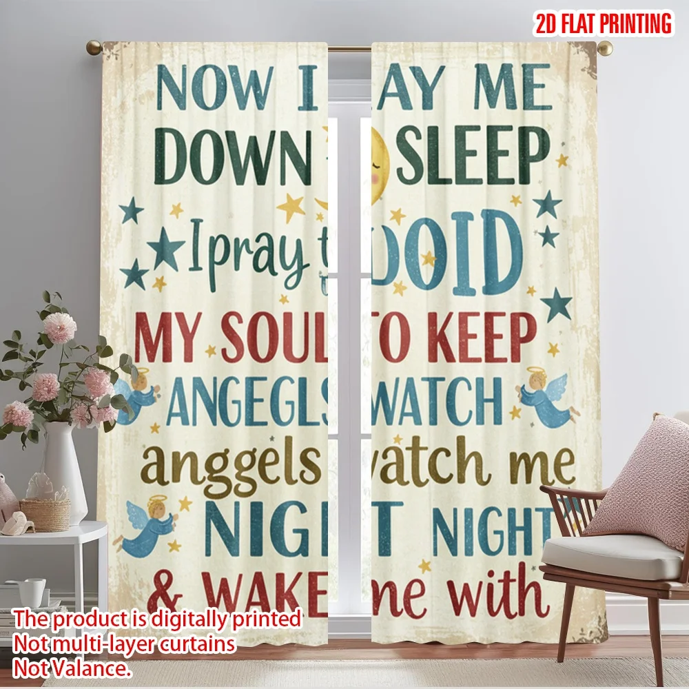 

2pcs 2D flat printing Window Curtains Now I Lay Me Down Sleep Polyester Without Electricity Party Decorations for room decor