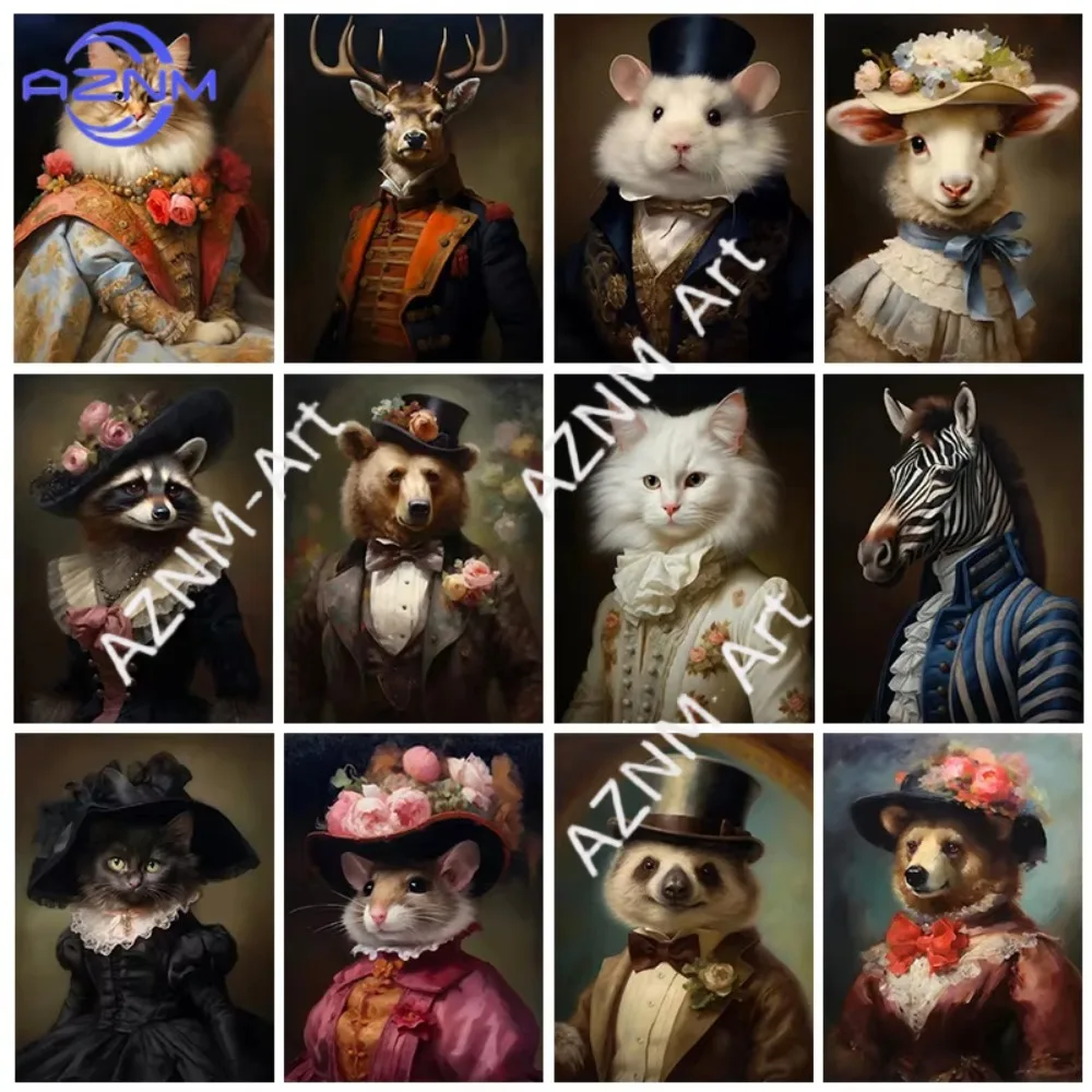 1 Stück Vintage Palast Aristokraten Tier Tiger Löwe Hase Kunstposter Leinwandgemälde Wandkunst Bilder Heimdekoration