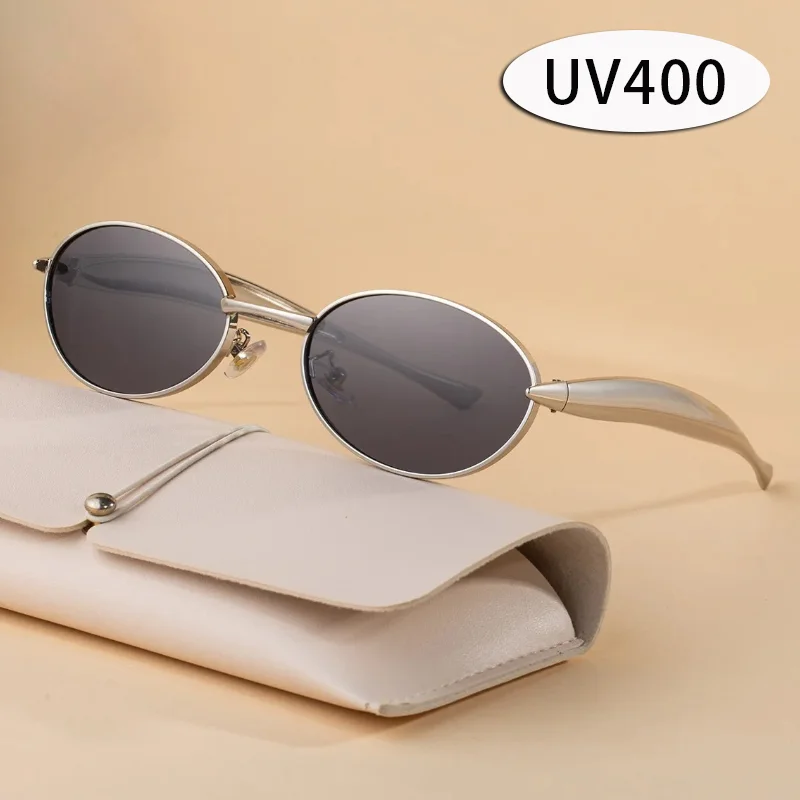 

Oval Small Frame Sunglasses Women's Men's Y2K Retro Sunshade UV Sun Glasses Luxury Brand Designer Punk Popular Metal Eyeglasses