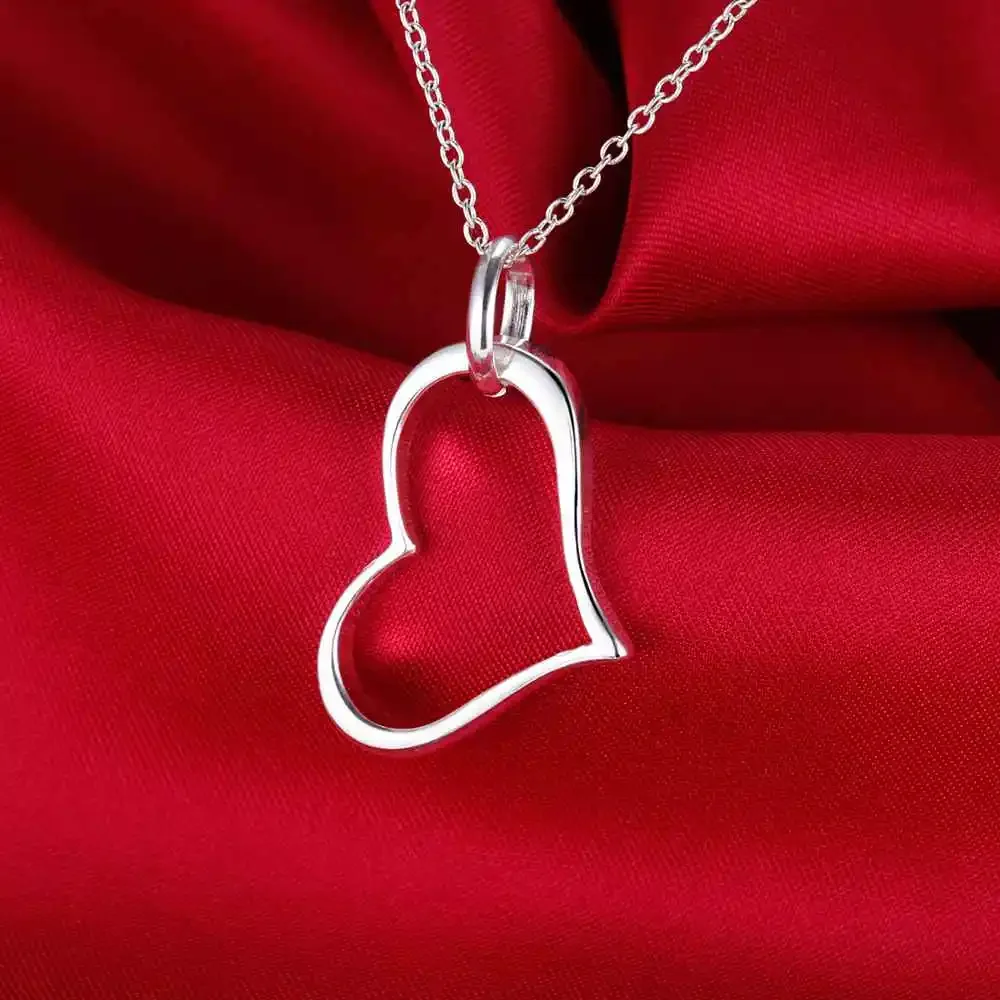 925 P080 Wholesale For girl lady love wedding fashion silver color jewelry charm noble women heart pendant necklace