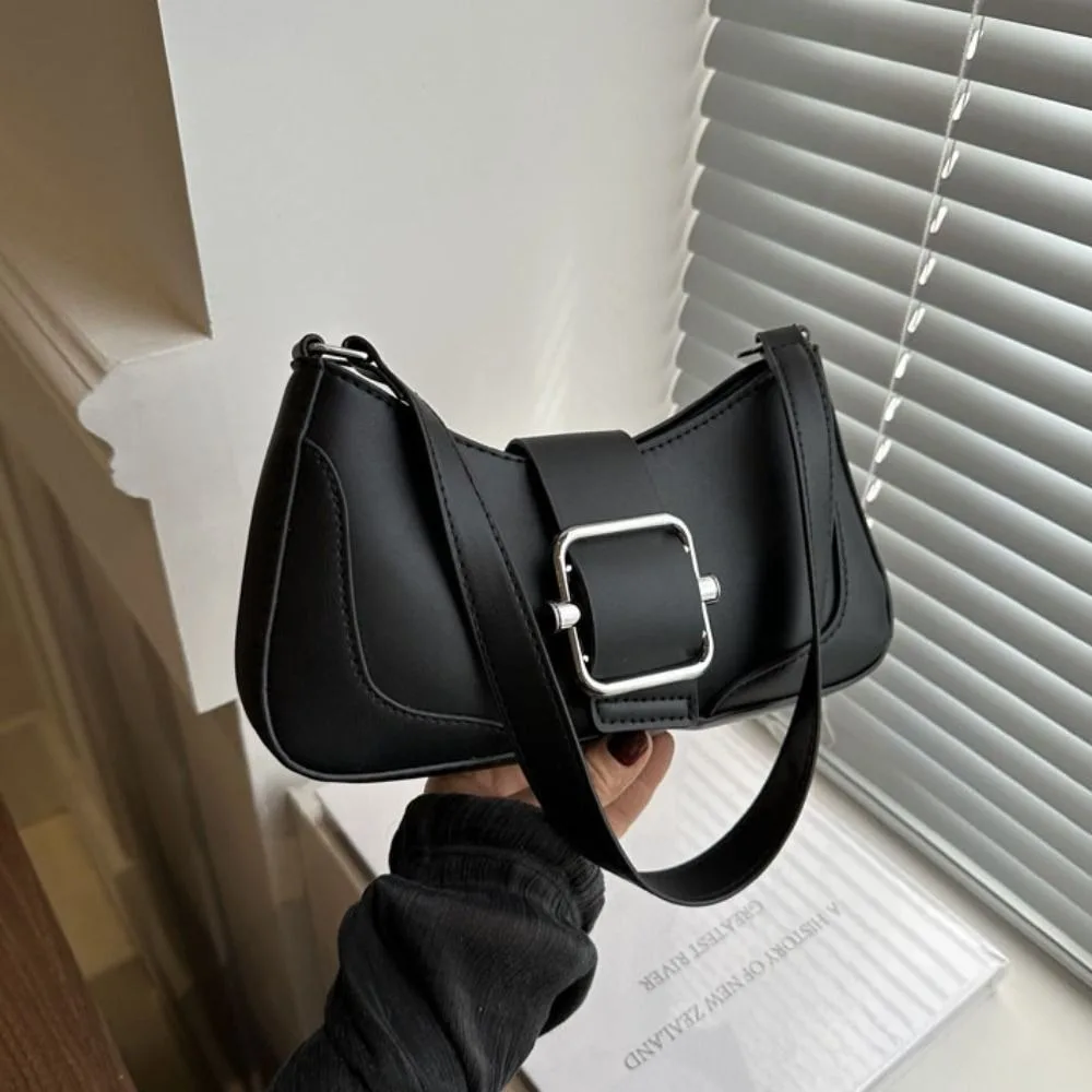 

Fashion Vintage Buckle Shoulder Bag Solid Color Leisure Women's Armpit Bag Y2k Cuasal PU Leather Handbag Purses