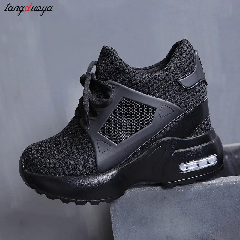 red platform sneakers shoes Women Fashion Breath Mesh Casual Platform Sneakers Surface Shoes Thick Bottom Footwear Round Head