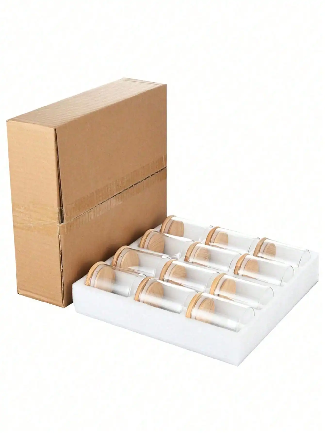 (12 برطمانًا + 16 ملصقًا) مجموعة برطمان توابل زجاجي بغطاء من الخيزران - تخزين مختوم للحبوب والشاي والقهوة ومستلزمات المطبخ