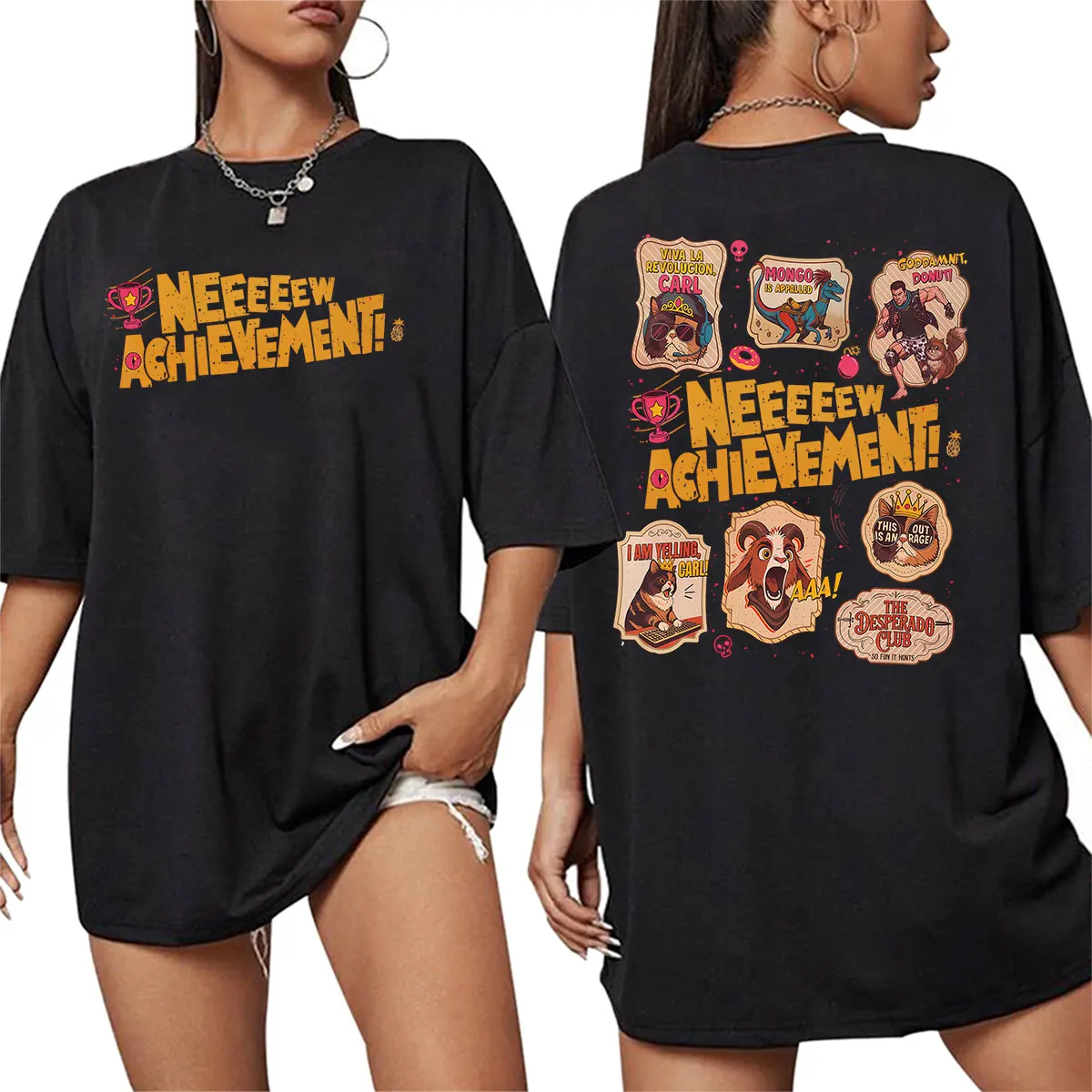 New Achievement Dungeon Crawler Carl Game Player T Shirts Men's Women Vintage Fashion Oversized Casual Cotton T-shirt Streetwear