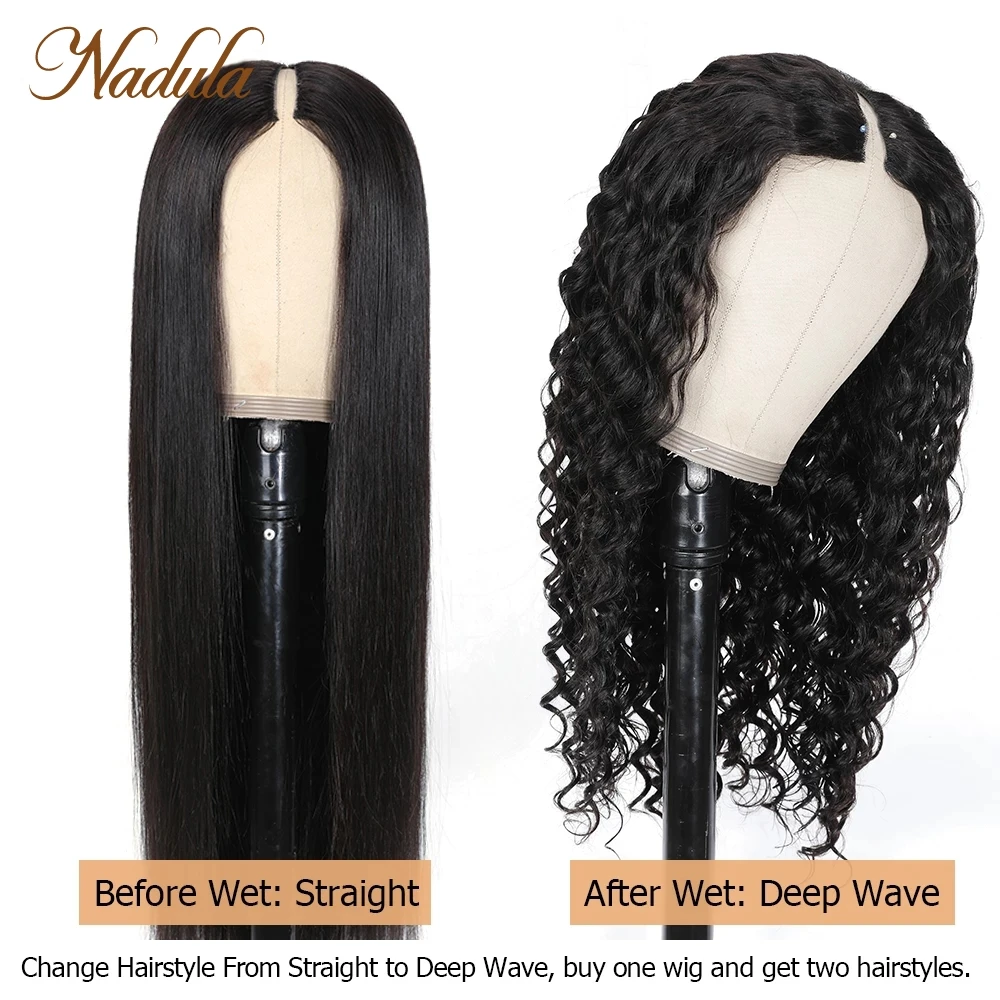 Nadula Hair New Wet And Wavy Deep Wave V Part Wigs 2 In 1 Wig Dry Straight & Wet Deep Wave Human Hair Wig V Shape Wig