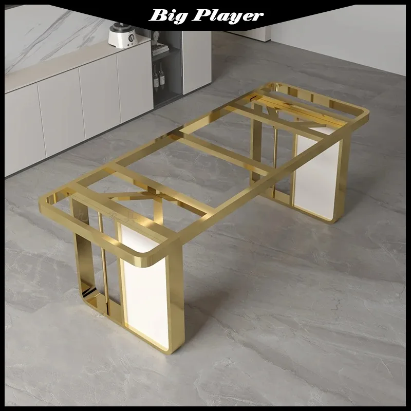 ضوء فاخر طاولة رخامية الساق قوس روك بلاطة القدم الفولاذ المقاوم للصدأ الطعام مقعد وحيد الشاي طاولة حجرية فاخرة L #2