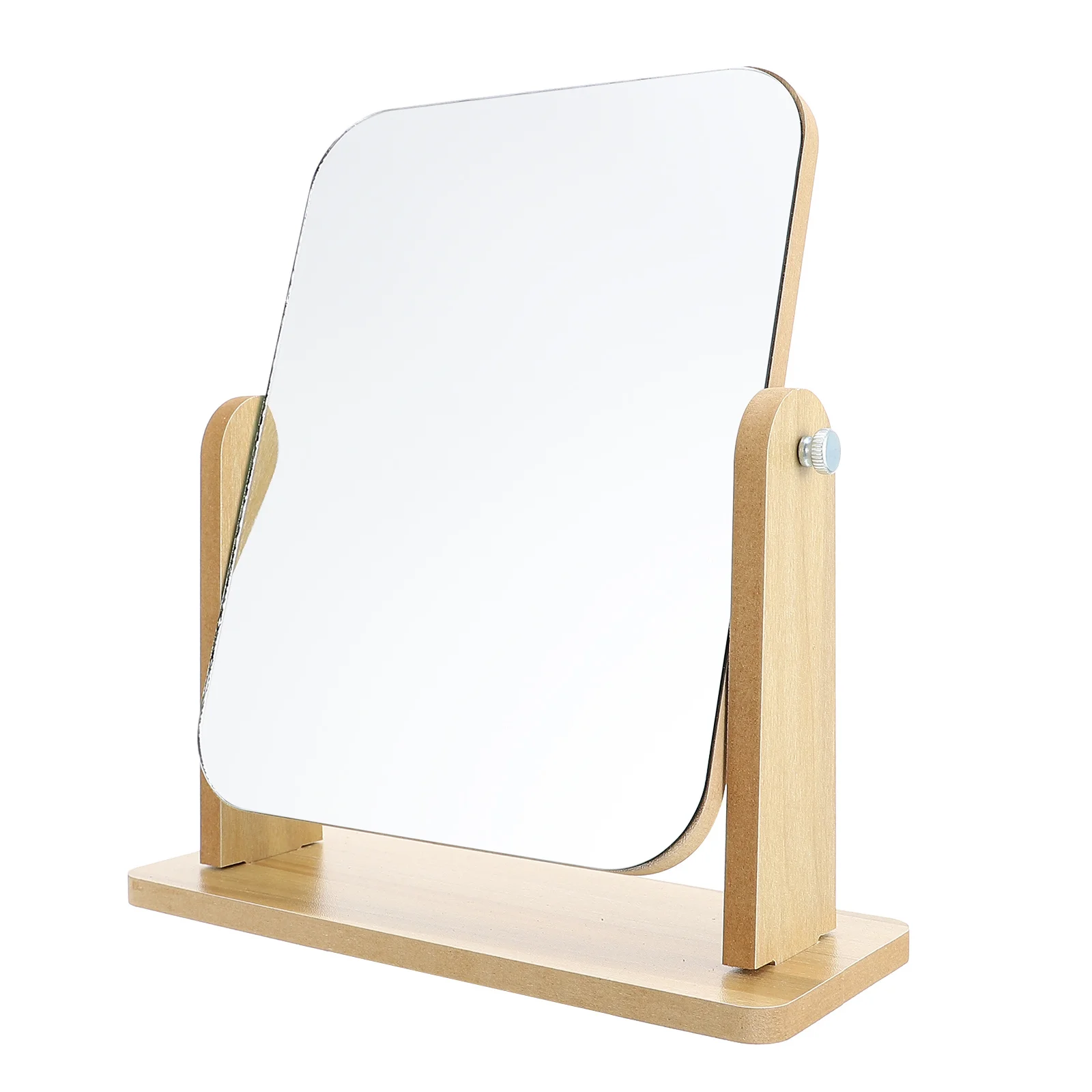 Stylish Rotating Mirror with Wood Stand for Makeup Application Compact Design Fits Any Desktop Home Bathroom Use