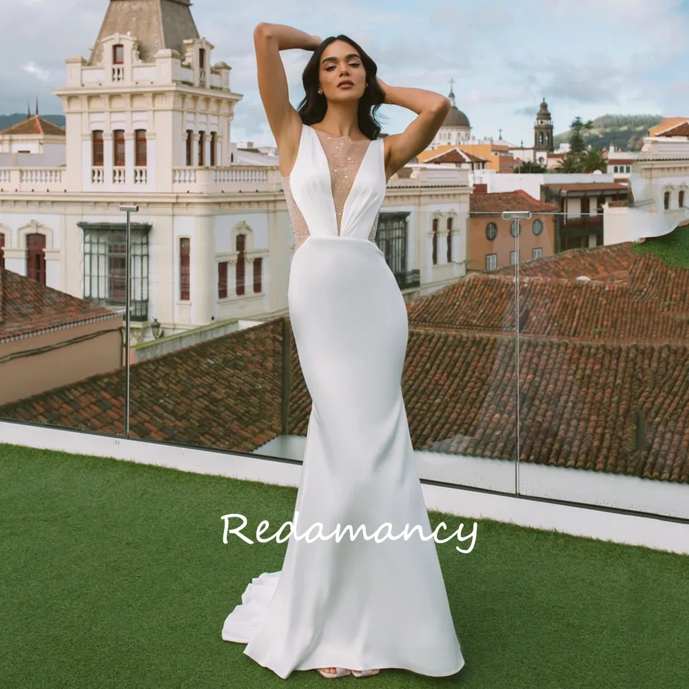 

Redamancy Beading Deep V-neck Satin Mermaid Wedding Dresses Backless Slim vestidos de novia Bridal Gown abiti da sposa 2024