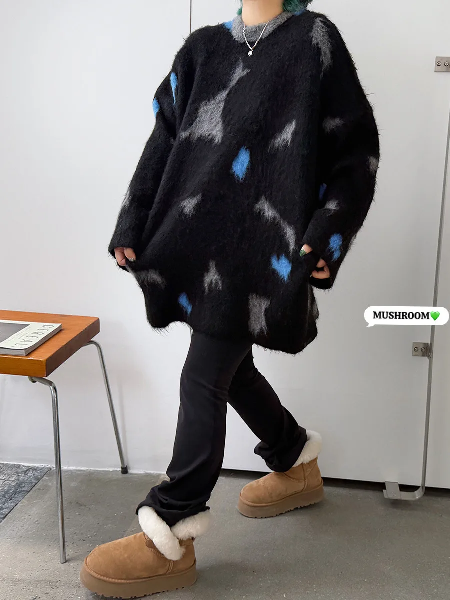 

Mushroom Head Miss Spring New Style Casual Loose Fit Women's Knitted Sweater Vintage Versatile Neckline Long Sleeve round Collar