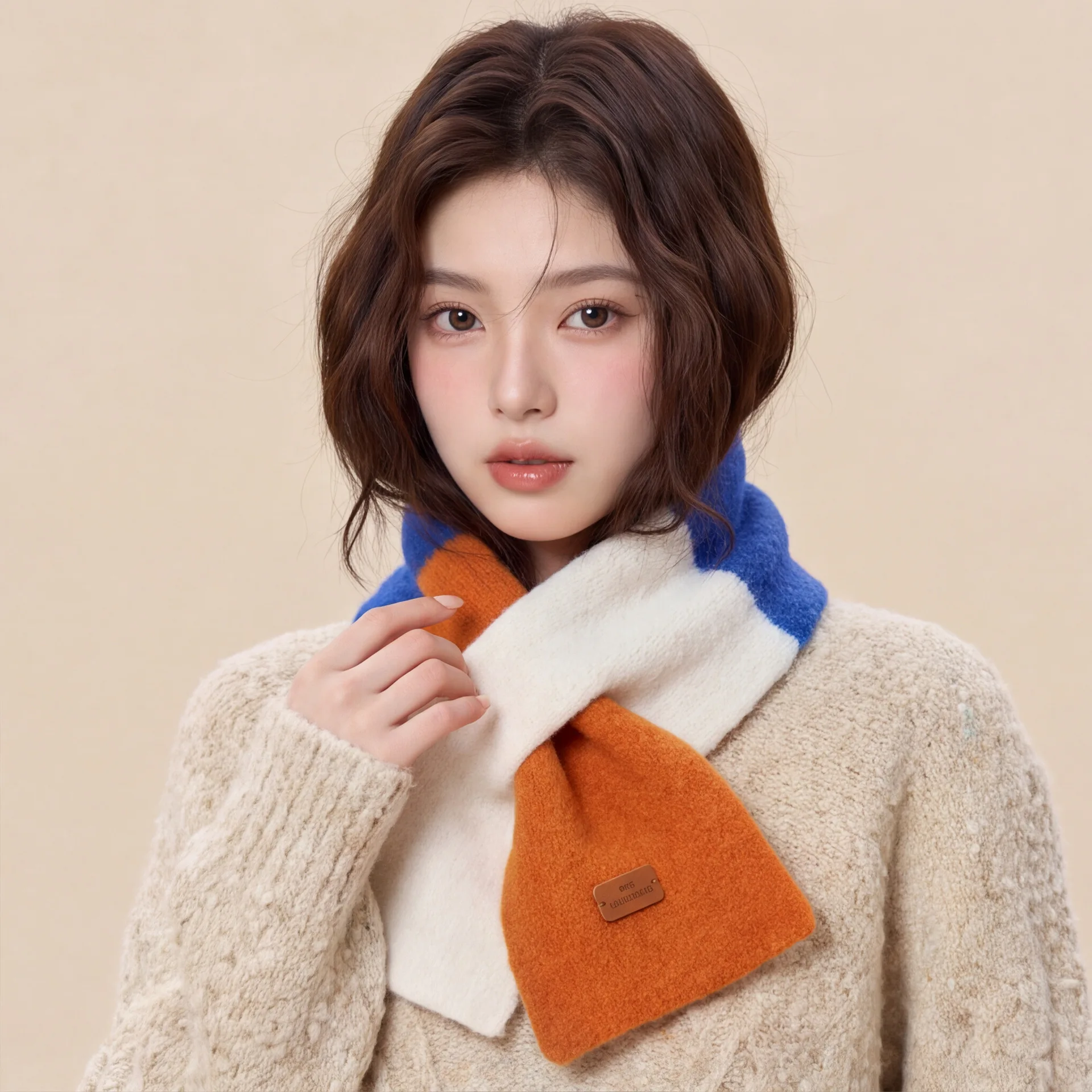 Scarf Women Knitted Neck Warmer Cross Scarf Patchwork Color Block Scarf Winter Neck Wrap Knit Muffler For Women Men