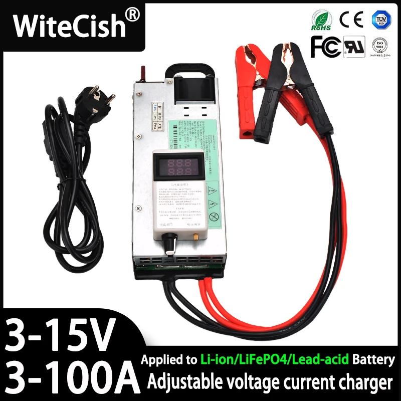 3-15V 3-100A 12V 100A LiFePO Adjustable Charger 14.6V 100A 12.6v 100A Lithium Polymer For Lithium Ion Battery Lead Acid Battery