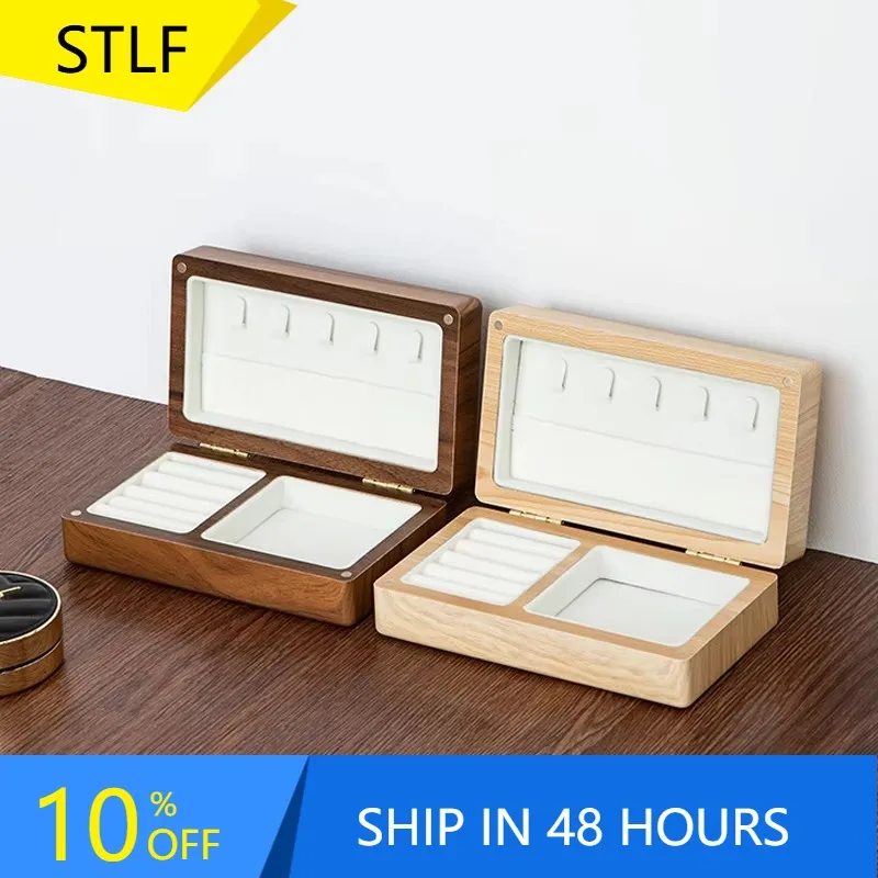 XMSJ Simple Rectangular Wooden Jewelry Box With Magnetic High-end Exquisite Storage For Rings Earrings Necklaces