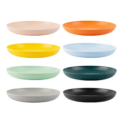 8pcs/Set Colourful Kitchen Wheat PP Straw Tableware Reusable Household Dishware High Quality Unbreakable Eco Friendly Plate Set