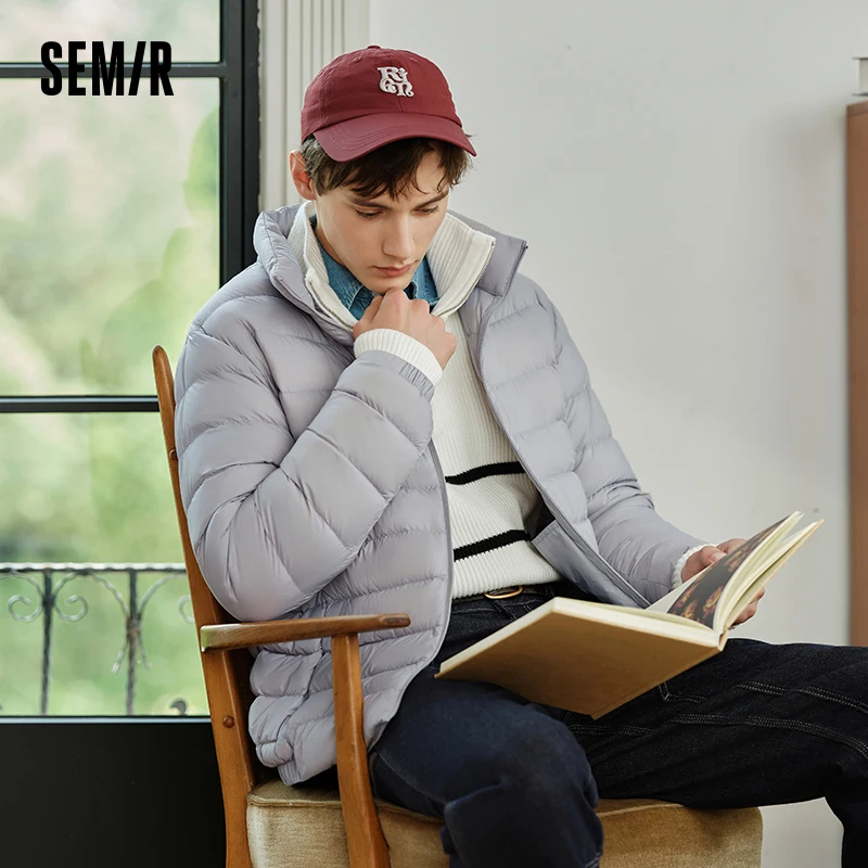 Semir-Chaqueta de plumón para hombre, Chaqueta corta ligera a prueba de tres, cálida, Color sólido, cuello versátil, novedad de invierno, 2024