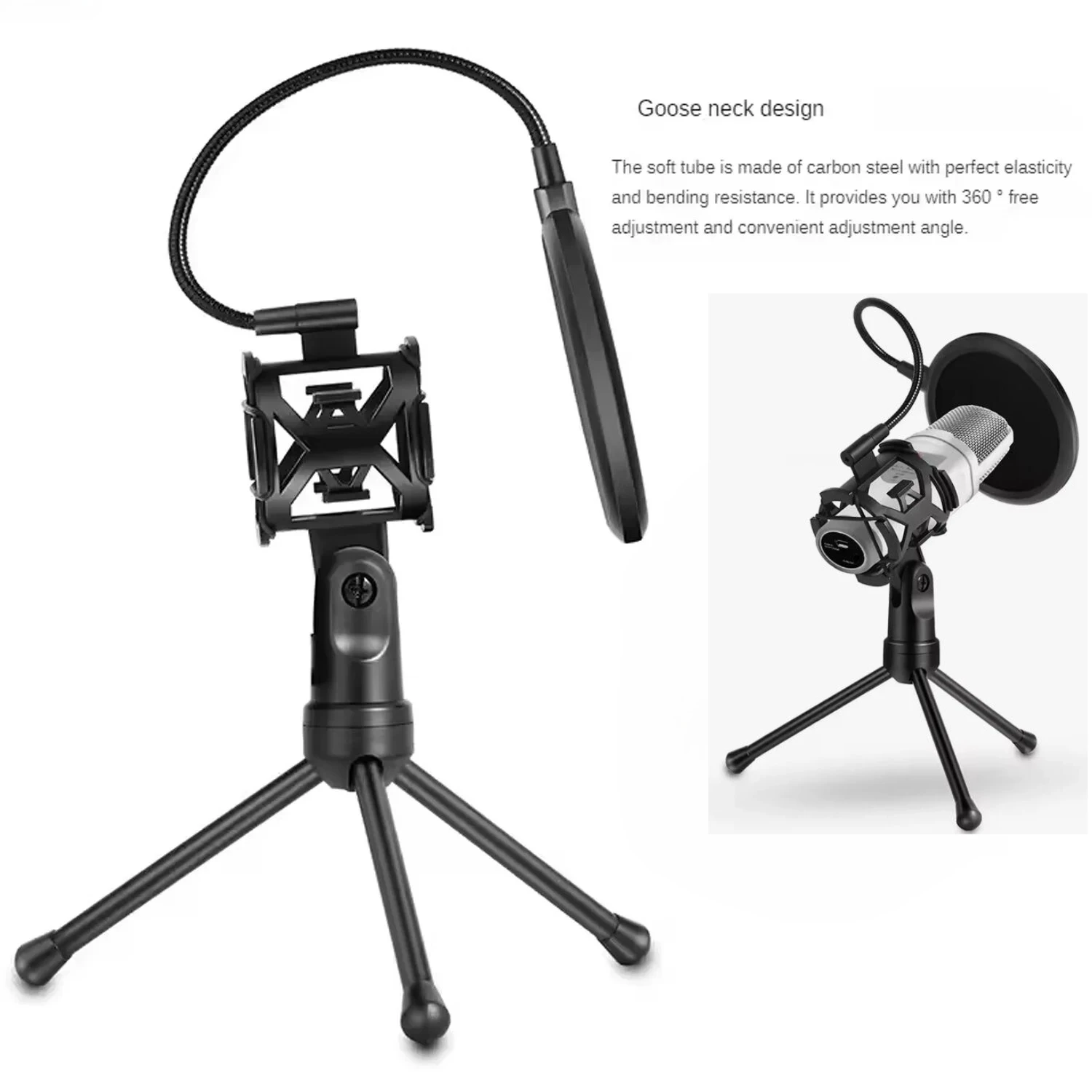 Universal Microphone Stand Foldable Desktop Tripod Mic Stand with Shock Mount Portable Gooseneck Microphone Holder Bracket New