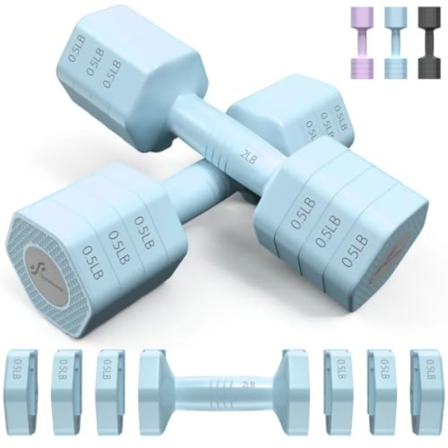 

Adjustable Dumbbells Hand Weights Set: 4 In 1 Weight Each 2lb 3lb 4lb 5lb Free Weights Dumbbells Set for Women Fast Adjust Dumb