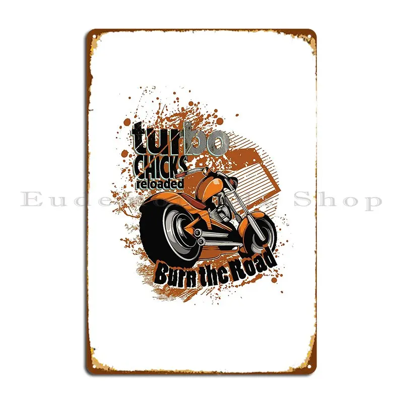 Пожарная дорога турбо цыплята перезаряженный мотоцикл металлический знак Создайте дизайн клуба декор для стен в винтажном стиле жестяной знак плакат