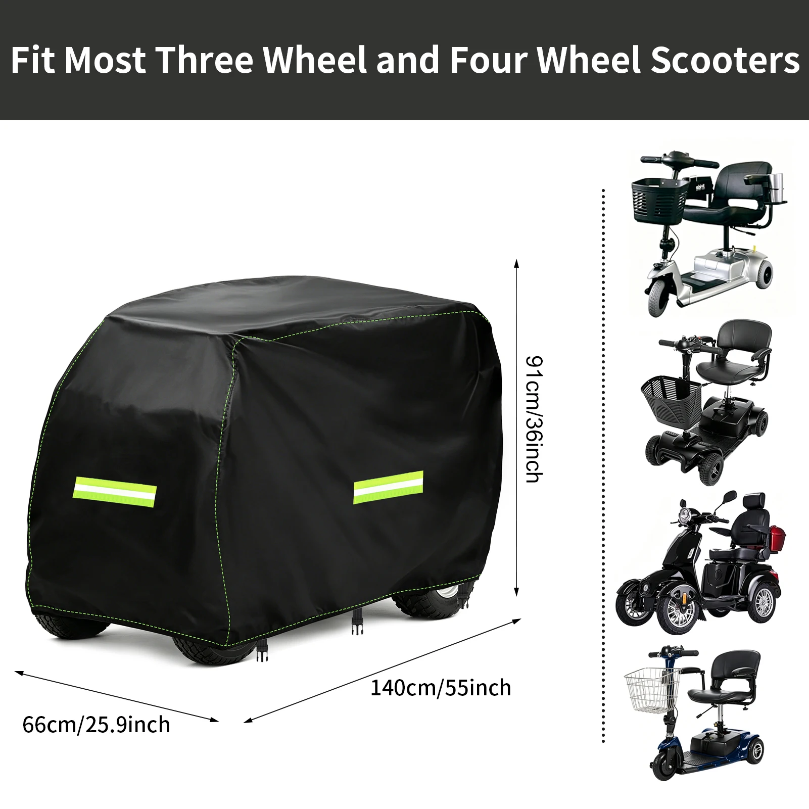 Cover for Mobility Scooter 210D Oxford Electric Scooter Waterproof Rain Cover with Reflective Strips & Buckles & Storage Bag 2