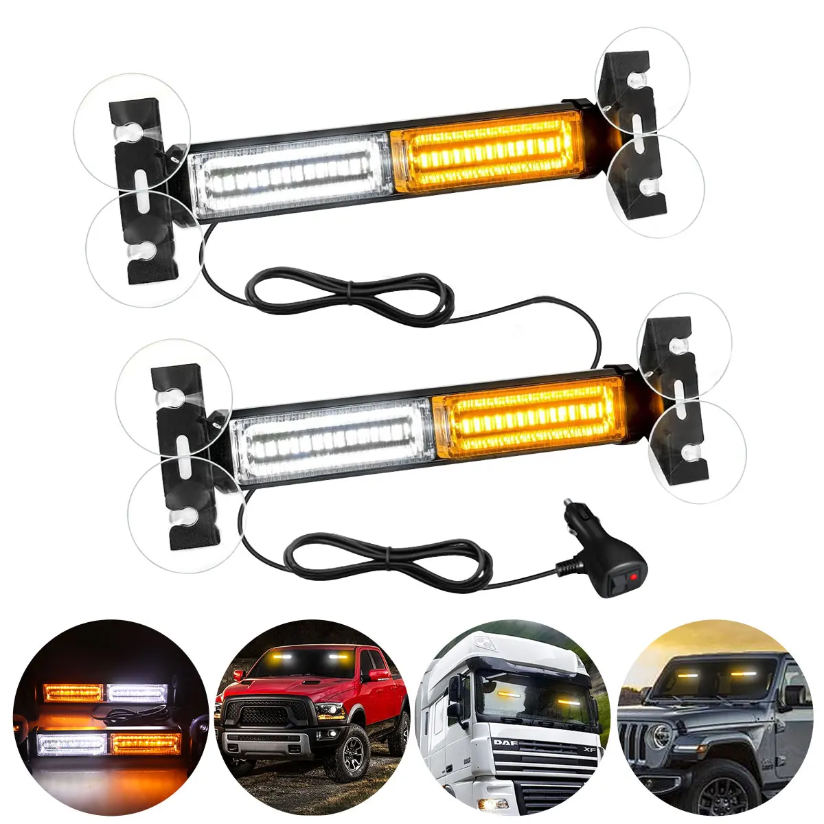 

Car LED Strobe Light Emergency Flash Warning Lamp Suction Cup Light White Yellow Signal Light Bar For Trailers/Trucks/Suvs