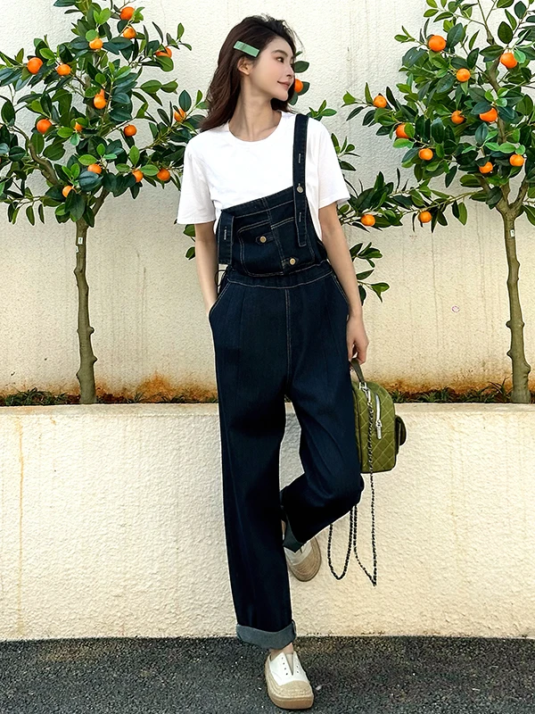 

Faionable Workwear Denim Overalls Set Women's Spring Summer New Sle Youthful Slimming Two-Piece Suit High Waist Straight Leg