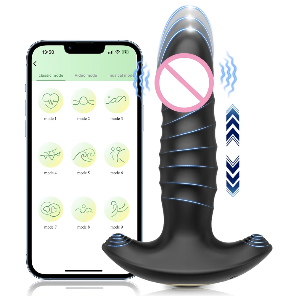 Thrusting Anal Vibrator Men Bluetooth APP Vibrator Remote Control Telescopic Prostate Massager Male Prostate Stimulator_voghion.com