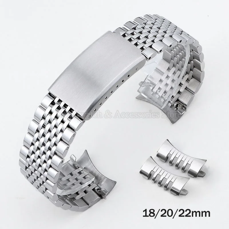 18 مللي متر 20 مللي متر 22 مللي متر الفولاذ المقاوم للصدأ حزام (استيك) ساعة ل Seiko ل أوميغا المعصم الفرقة منحني نهاية الرجال الرياضة سوار استبدال للطي المشبك