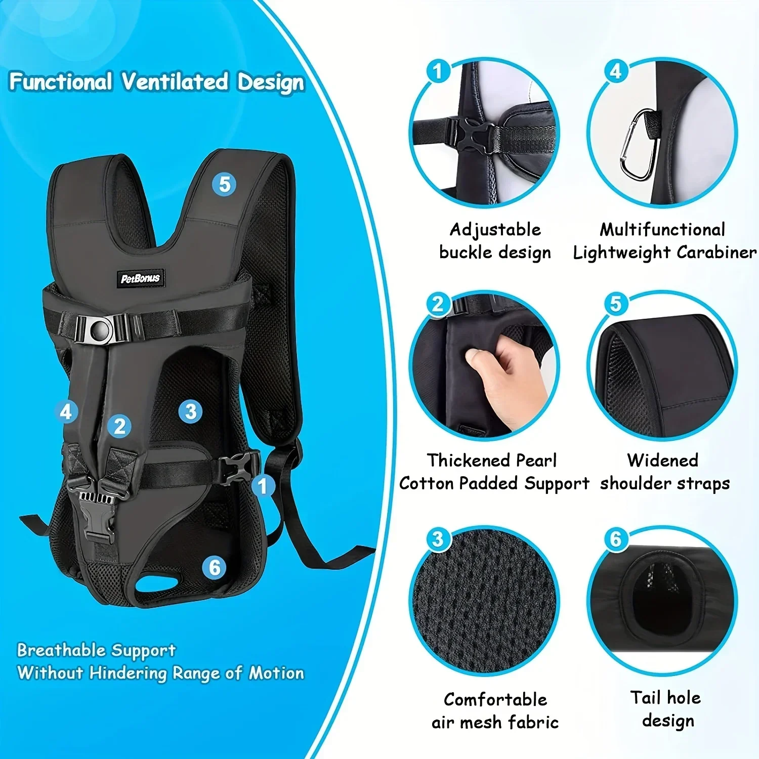 Adjustable Pet Front Dog Carrier Backpacks, Hands Free Dog Backpack, Medium Small Dogs