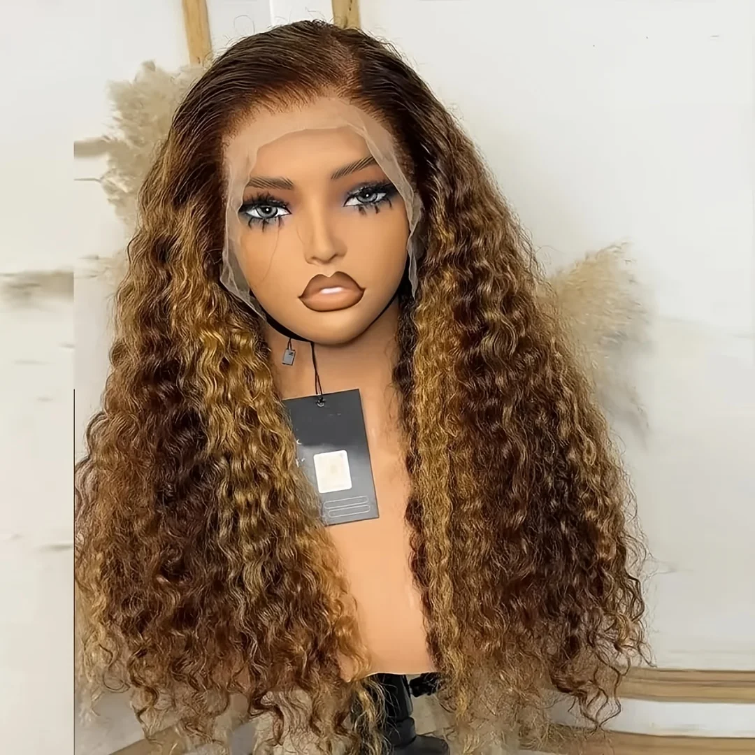 

Natural Hairline Long Highlight Blonde Brown Kinky Curly 180Density Lace Front Wig For Black Women Babyhair Preplucked Glueless