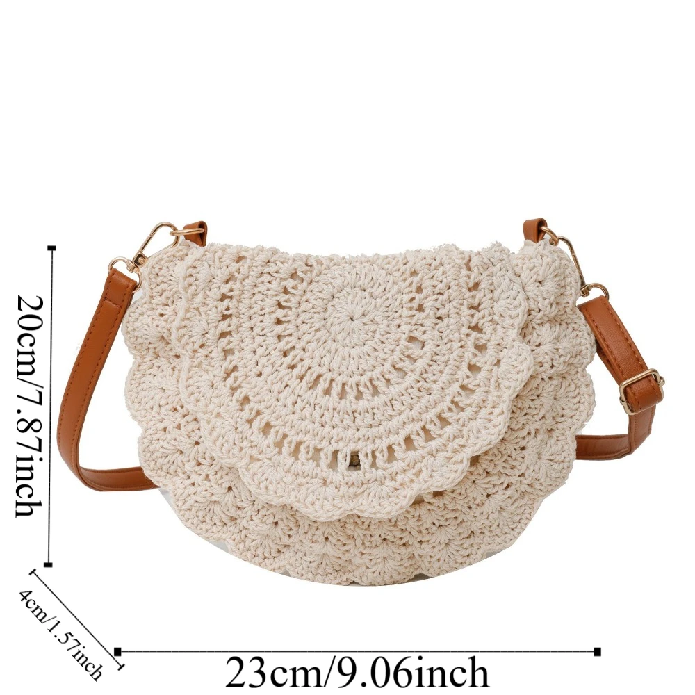 زهرة حافة خيط القطن حقيبة من القماش الرجعية سعة كبيرة القش Crossbody الحقيبة خفيفة الوزن تنفس الصيف الشاطئ الوجه الحقيبة