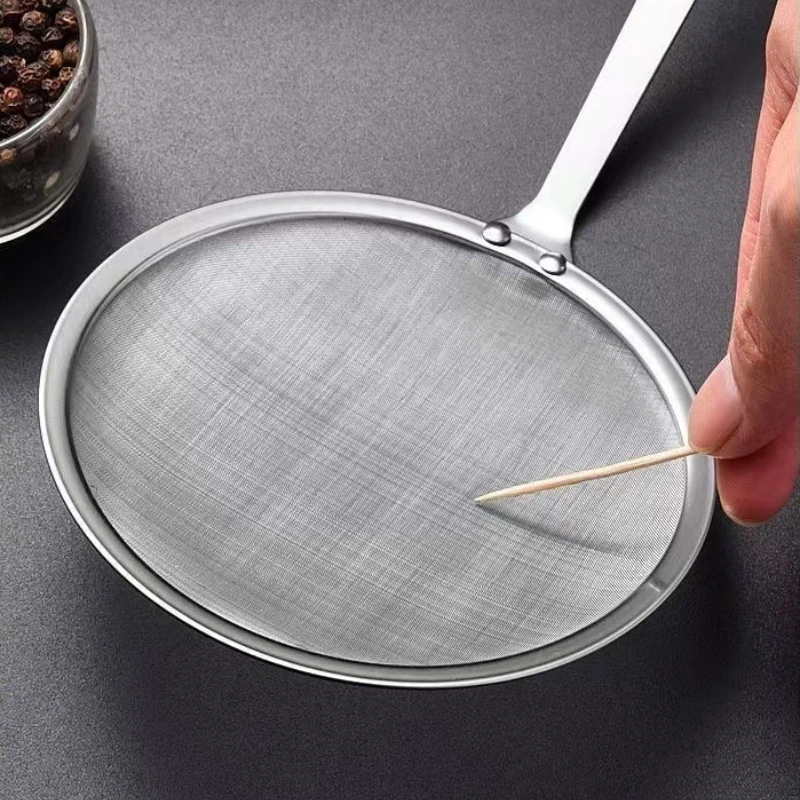 1PC 304 Stainless Steel Strainer Superfine Foaming Kitchen Soybean Milk Filter Screen Chafing Dish Oil Skimmer Strainer   skims