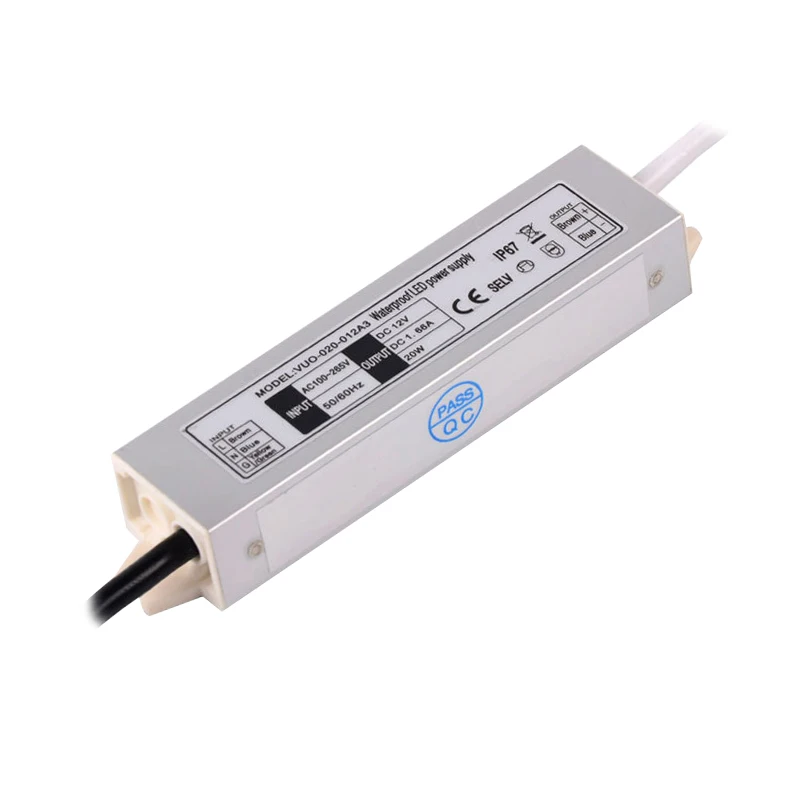 Slim Mini LED Driver Adapter AC100-240V to DC 12V  IP67 12W 20W 30W Outdoor Strip Light Transformer Switching Power Supply