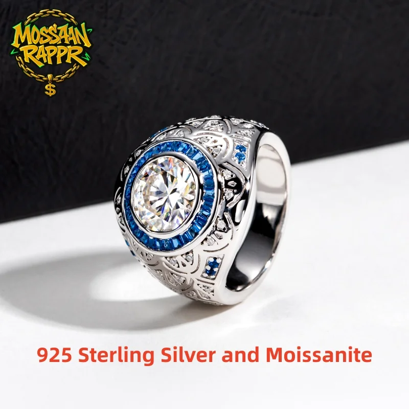 MossanRappr 3ct D Color Moissanite Men Diamond Ring 925 Sterling Silver Vintage Luxury Hip Hop Rings Fine Jewelry for Men Women