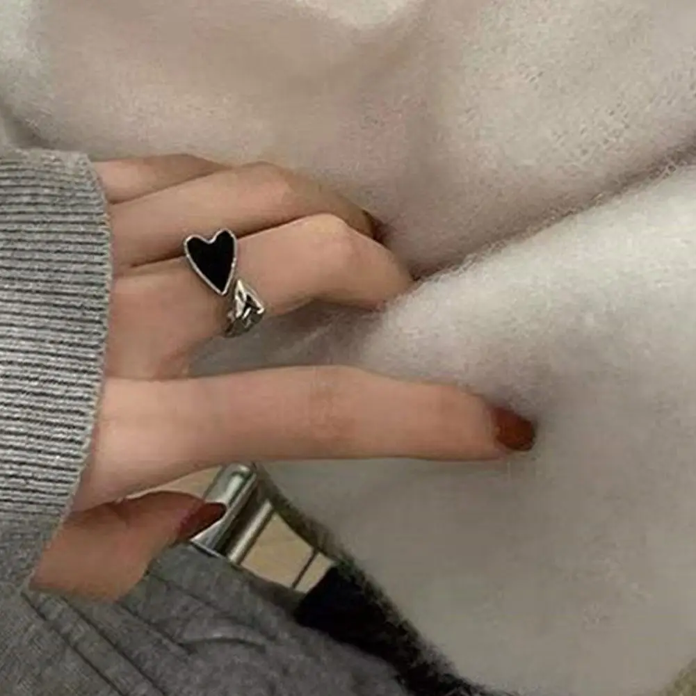 Two-color Black Heart Rings For Women Minimalist Aesthetic Drop Of Oil Open Rings Female Metal Party Jewelry - Image 5