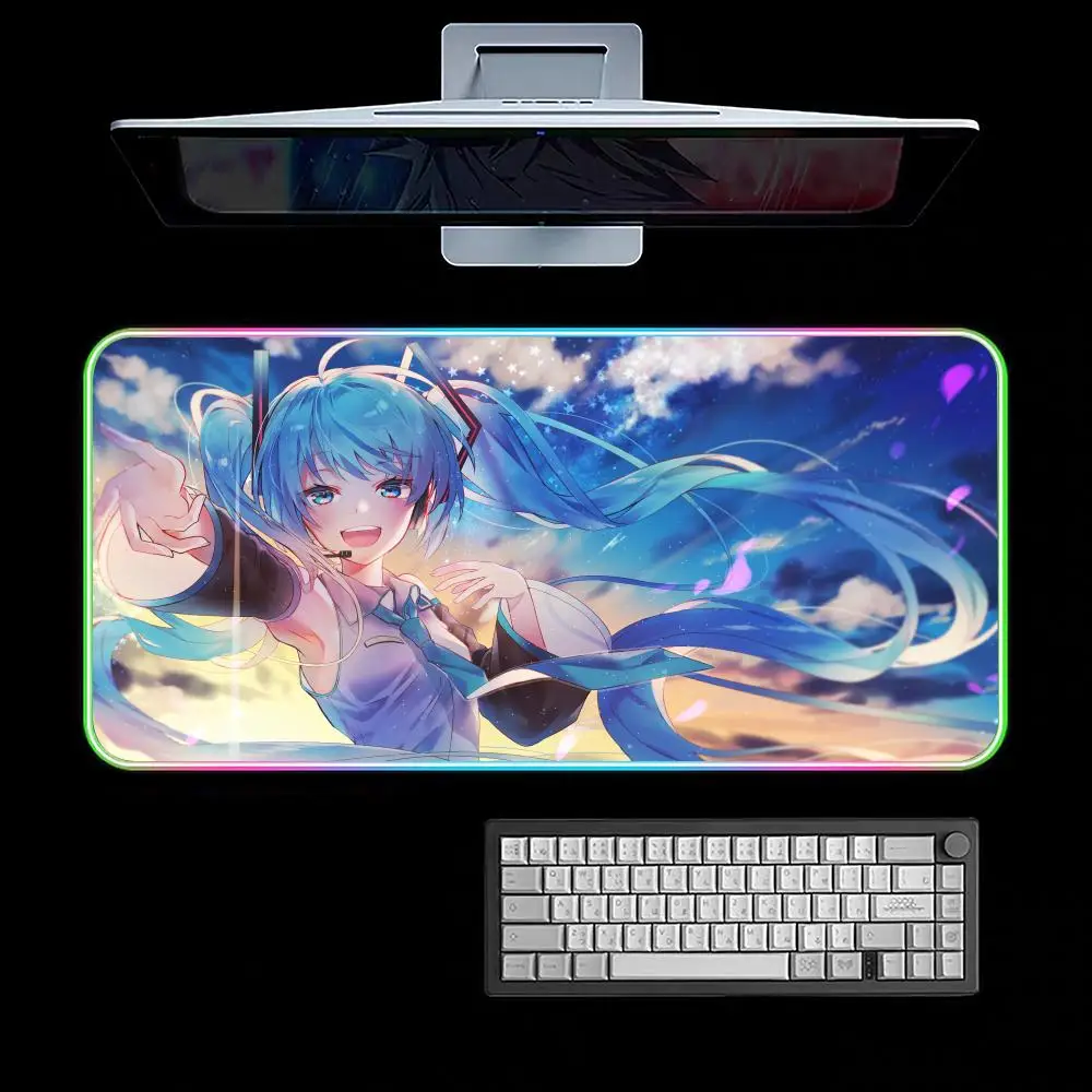 Popular H-Hatsune Cute M-Miku Mouse Pad RGB Gaming Mouse Pad Desk Mat HD Gamer Large LED Light XXL MousePads