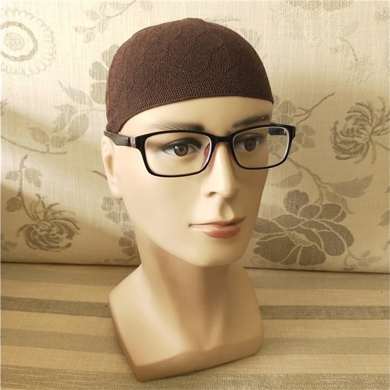 2023 New Muslim Men Prayer Hat Handmade Knitted Islamic Ramadan Men\'s Wrap Head Cap Arab Man Hijab Turban Kippah Homme Hat