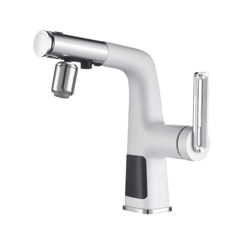 Basin lifting temperature digital display, all-copper pumping bathroom light luxury cooling hot water, spray basin faucet