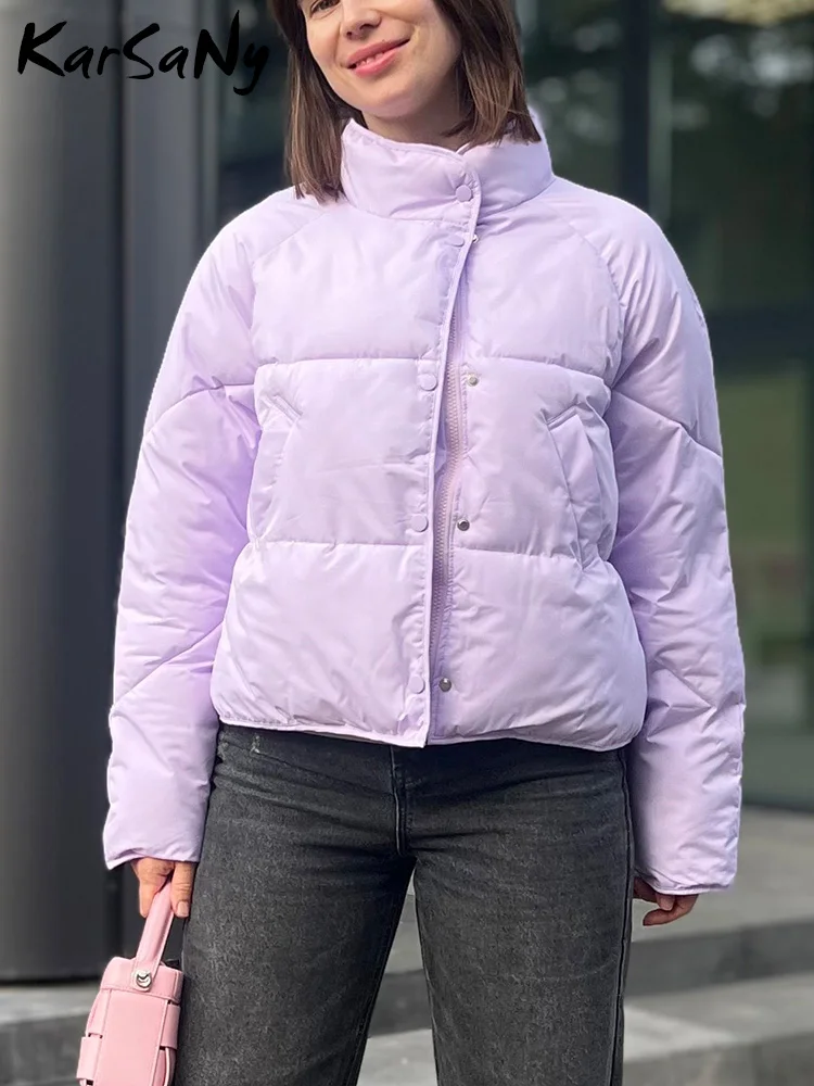 KarSaNy Women Winter Jacket Down Cotton Padded Warm Coats Autumn Short Purple Jacket Thick Coats For Women Winter Parka