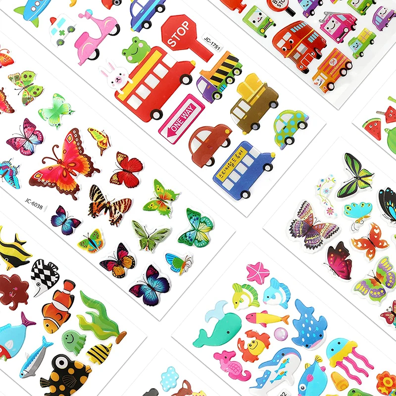 5/20Sheets Different 3D Stickers for Kids Toddlers Puffy Stickers Variety Scrapbooking Bullet Journal Decoration Chidlren Toys