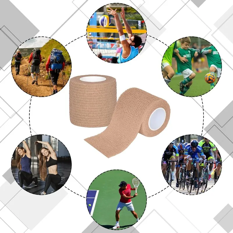 A04G-Wrap Breathable Cohesive Self-Adhesive Bandage Roll 12-Pack Elastic Tape For Pets, Wrist, Knee, Ankle Athletic, Sports