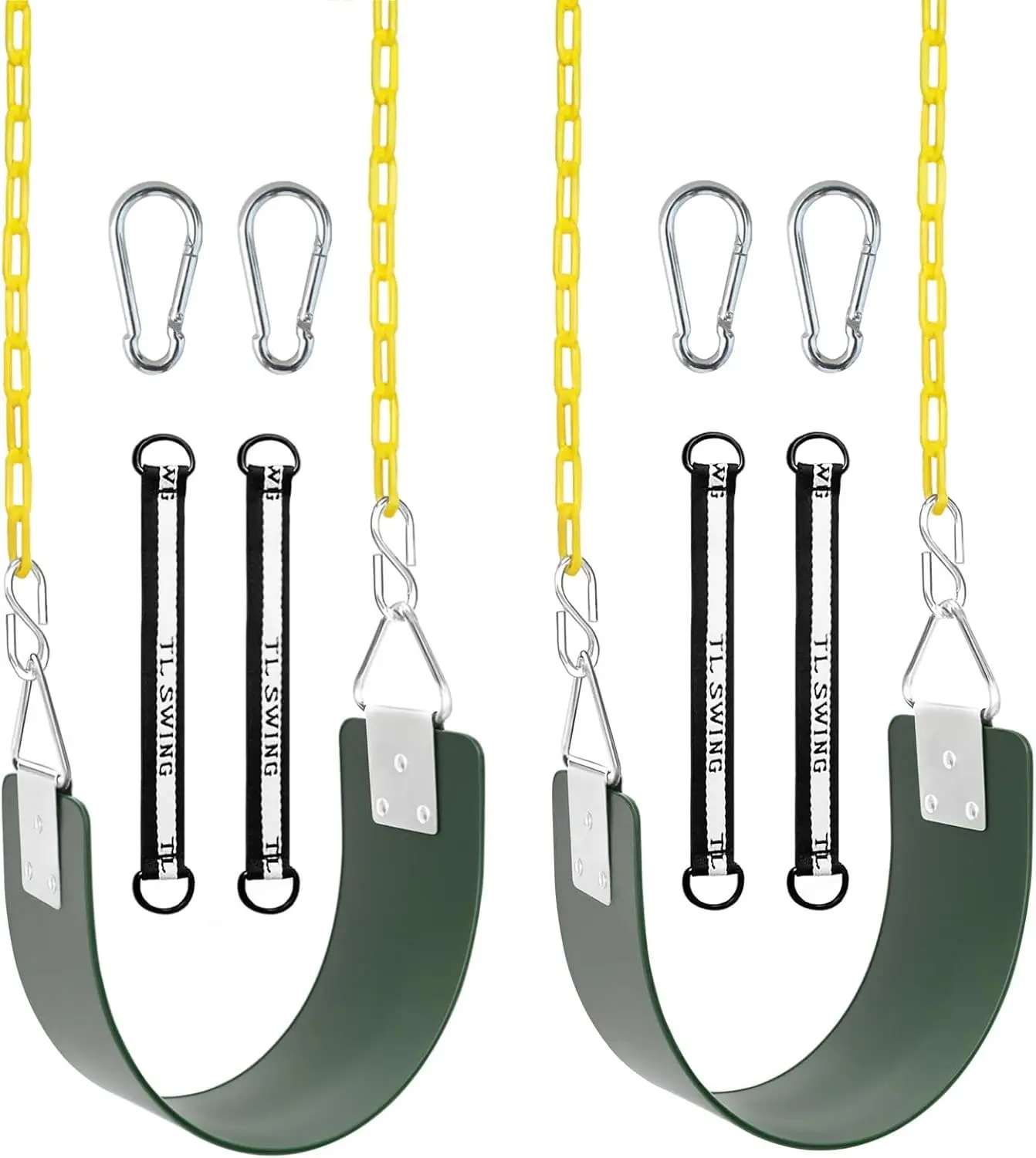 

Комплект из 2-х качелей с металлическим кольцом и антикоррозийными цепями, карабинами для уличных игровых площадок, выдерживает нагрузку до 136 кг (зеленый)