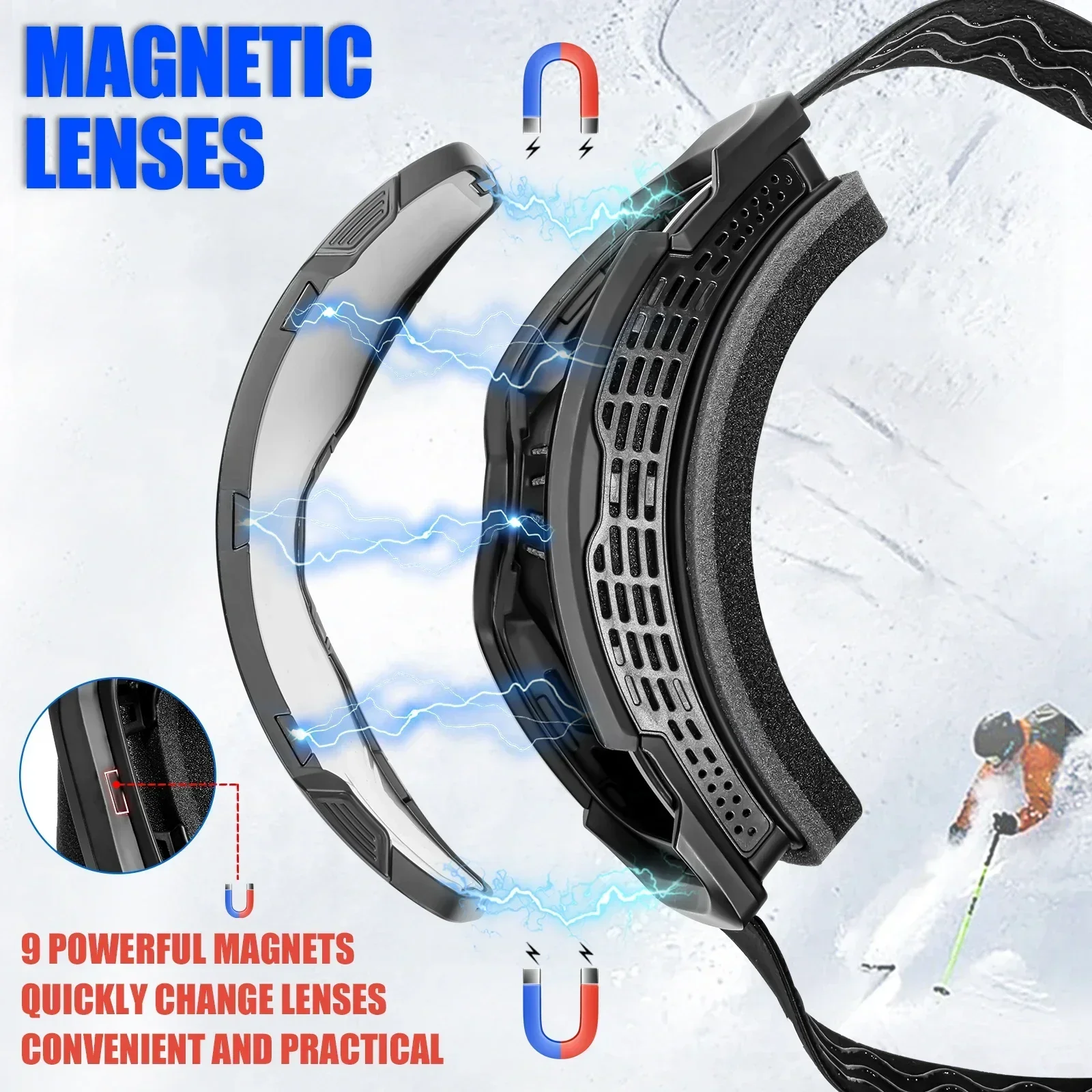 KAPVOE Ski Goggles Double Magnet adsorpt Layers Snowboard Glasses Snowmobile Eyewear UV400 Anti-fog Ski Glasses Snow