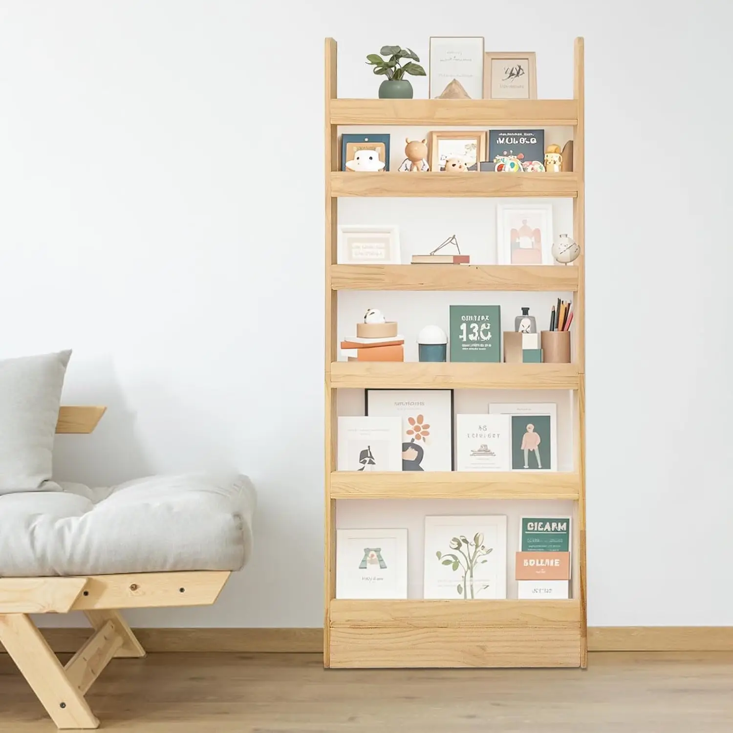 

Behind Door Bookshelf Organizer – Solid Wood Wall-Mounted 6-Tier Shelf, No-Paint Eco Design, Space-Saving Storage for K