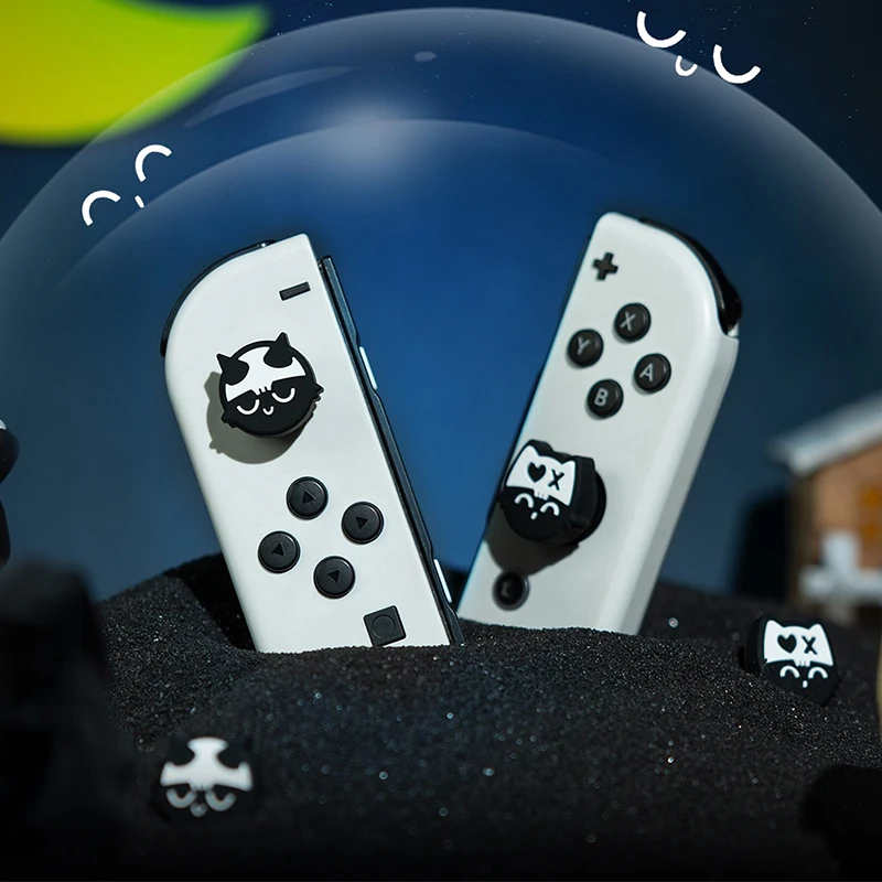 

4pcs Skull Cat Joy Con Thumb Grips Caps Joystick Caps Soft Silicone Covers Button For Nintendo Switch Oled NS Lite Controller