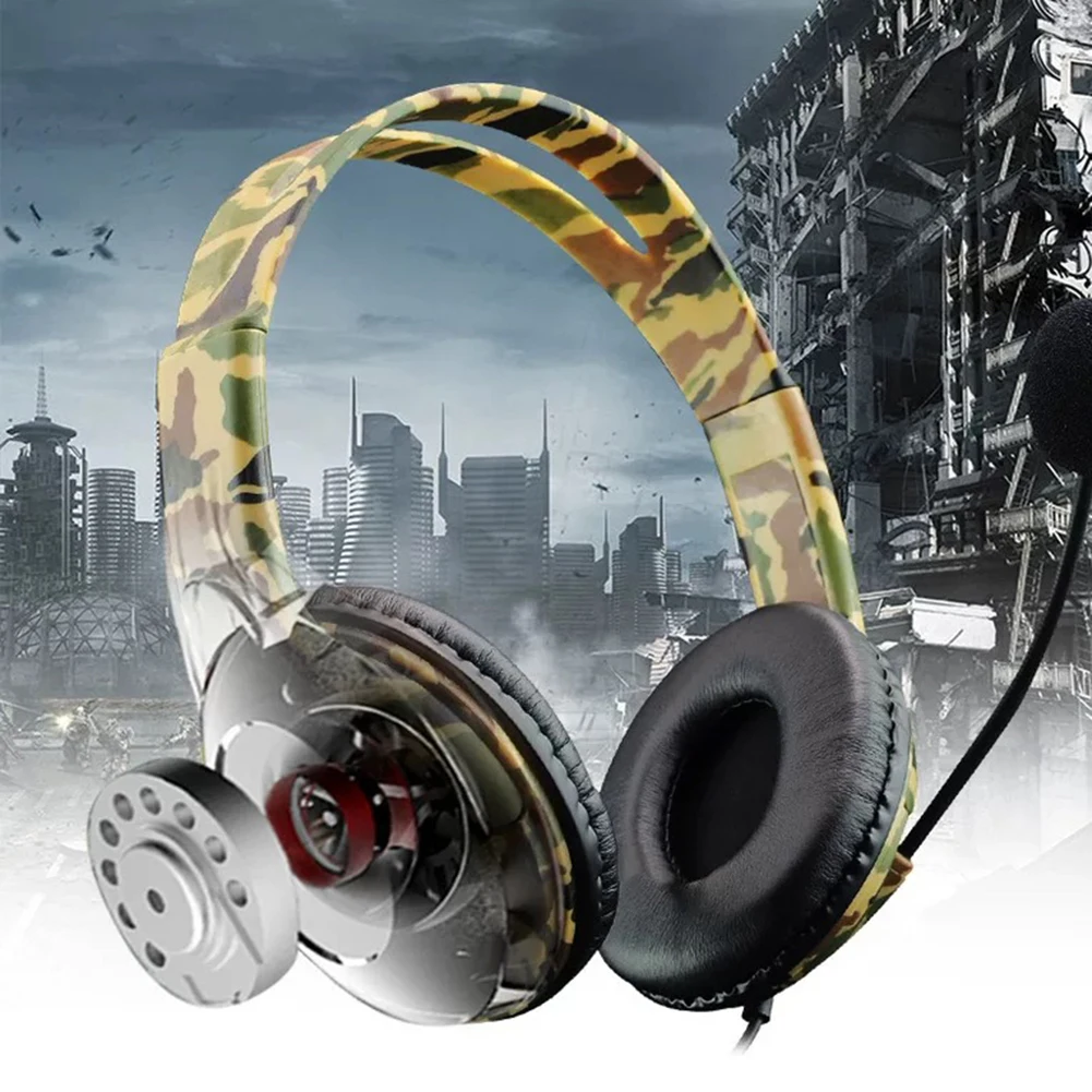 سماعة ألعاب الكمبيوتر مع ميكروفون للتحكم في مستوى الصوت، سماعة ألعاب مموهة سلكية، 3.5 ملم، سماعة رأس للألعاب لأجهزة PS4/الكمبيوتر المحمول/الكمبيوتر